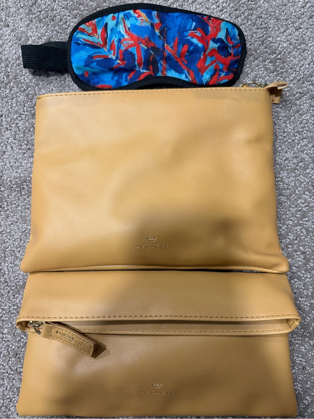 Aasaert caramel leather Fold-Over Cosmetic Pouch Set